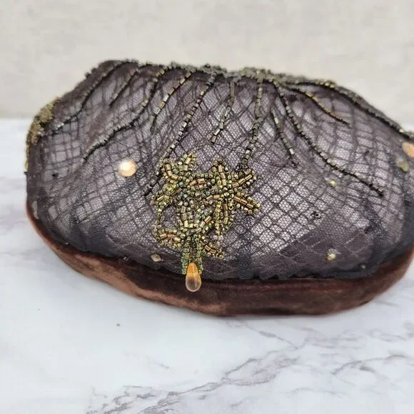 50s Tambour Embroidery Beaded Women's Hat Facinator Pillbox Mesh - Picture 11 of 16